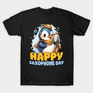 Happy Saxophone Day - Cute Penugin T-Shirt